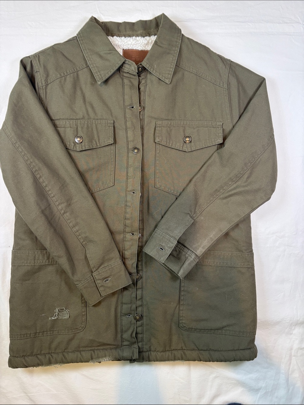 Men's Military-Style Olive Field Jacket with Sherpa Collar